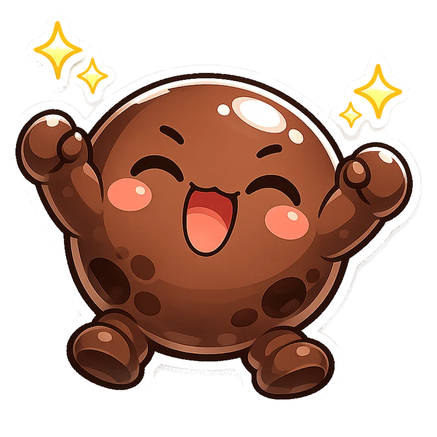 Boba-kun, the tapioca pearl mascot of Boba Boba Pop, holding a full cup of boba